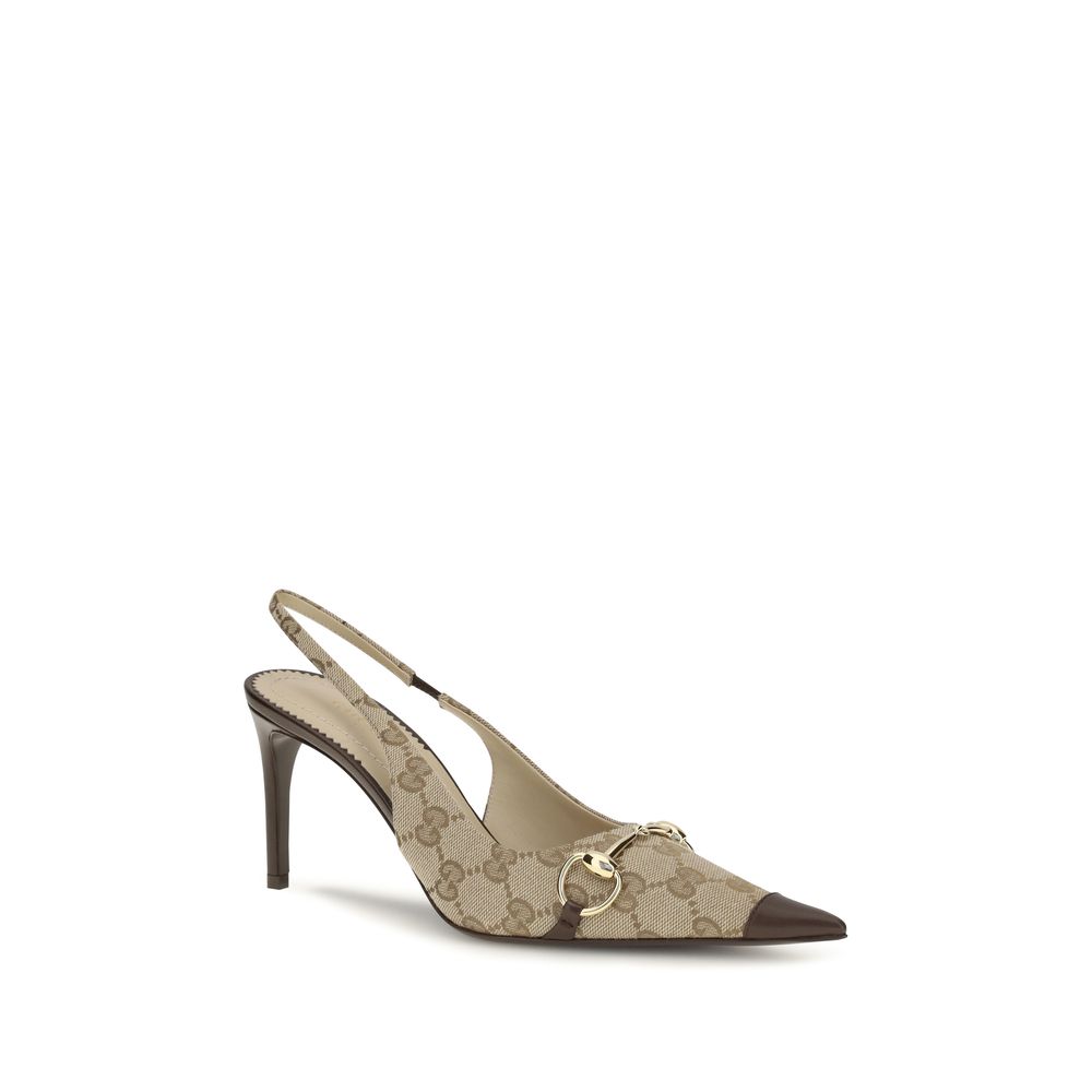 Gucci Beige Fabric Slingback Pumps
