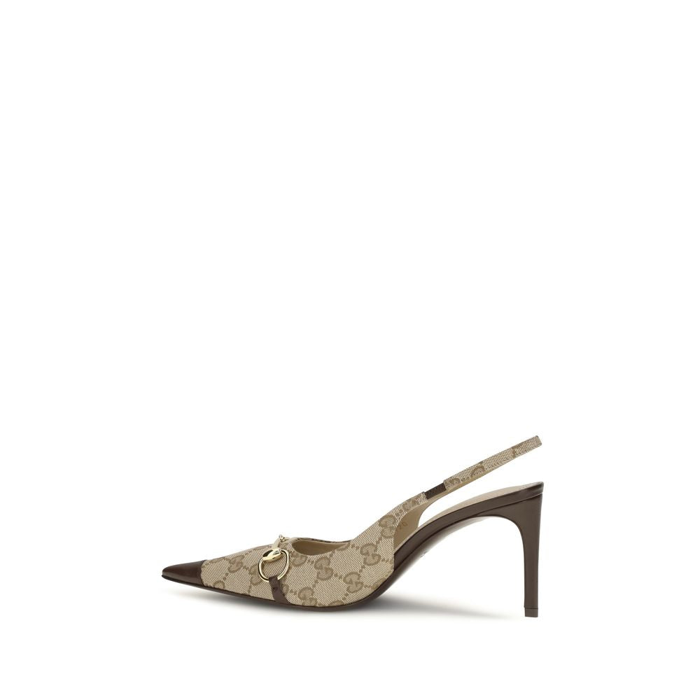 Gucci Beige Fabric Slingback Pumps
