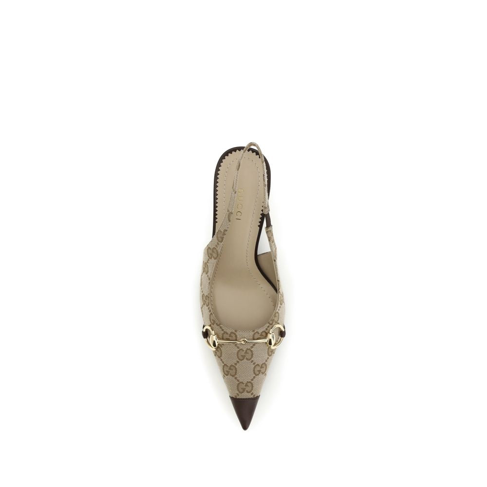 Gucci Beige Fabric Slingback Pumps
