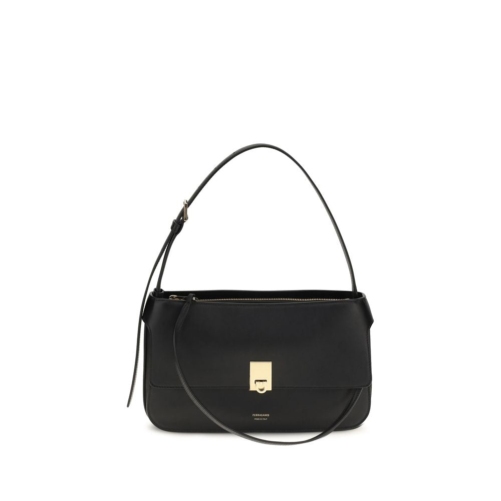 Ferragamo Black Calf Leather Shoulder Bag