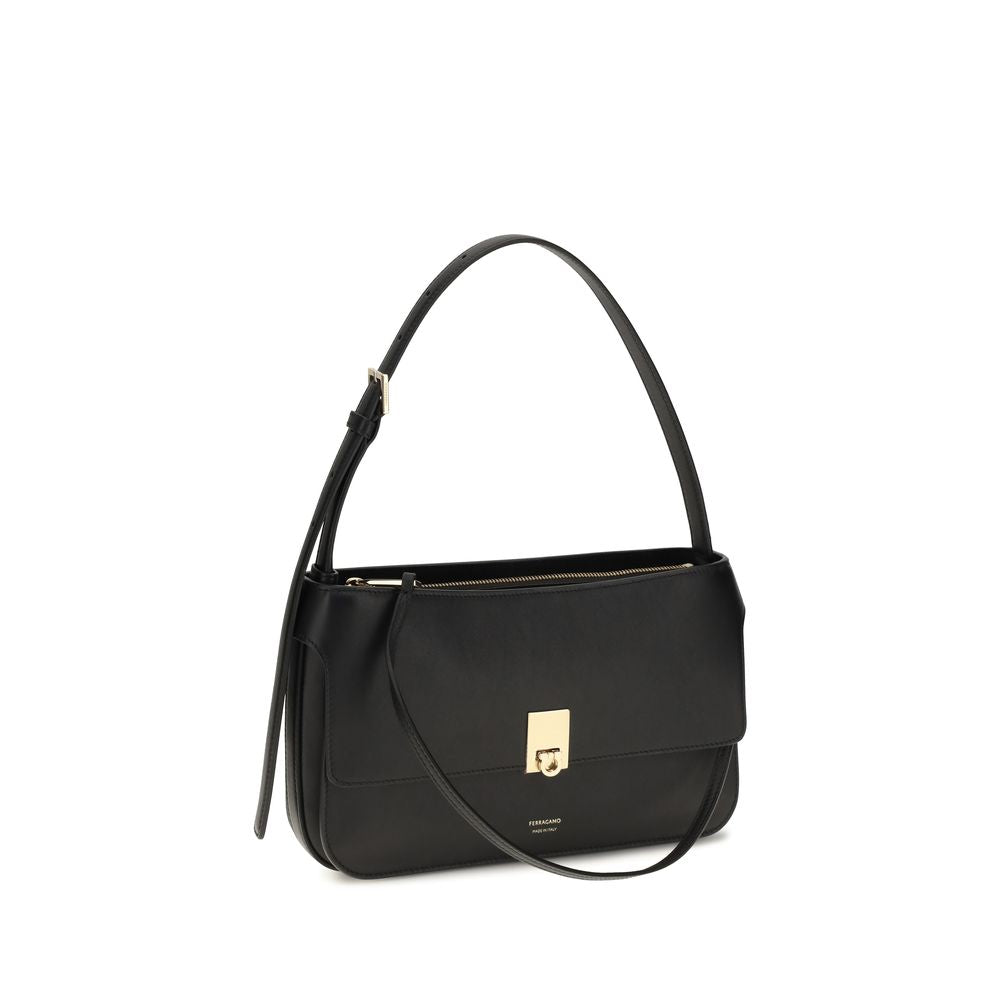 Ferragamo Black Calf Leather Shoulder Bag