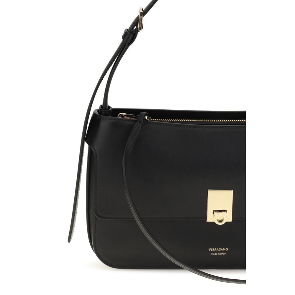 Ferragamo Black Calf Leather Shoulder Bag