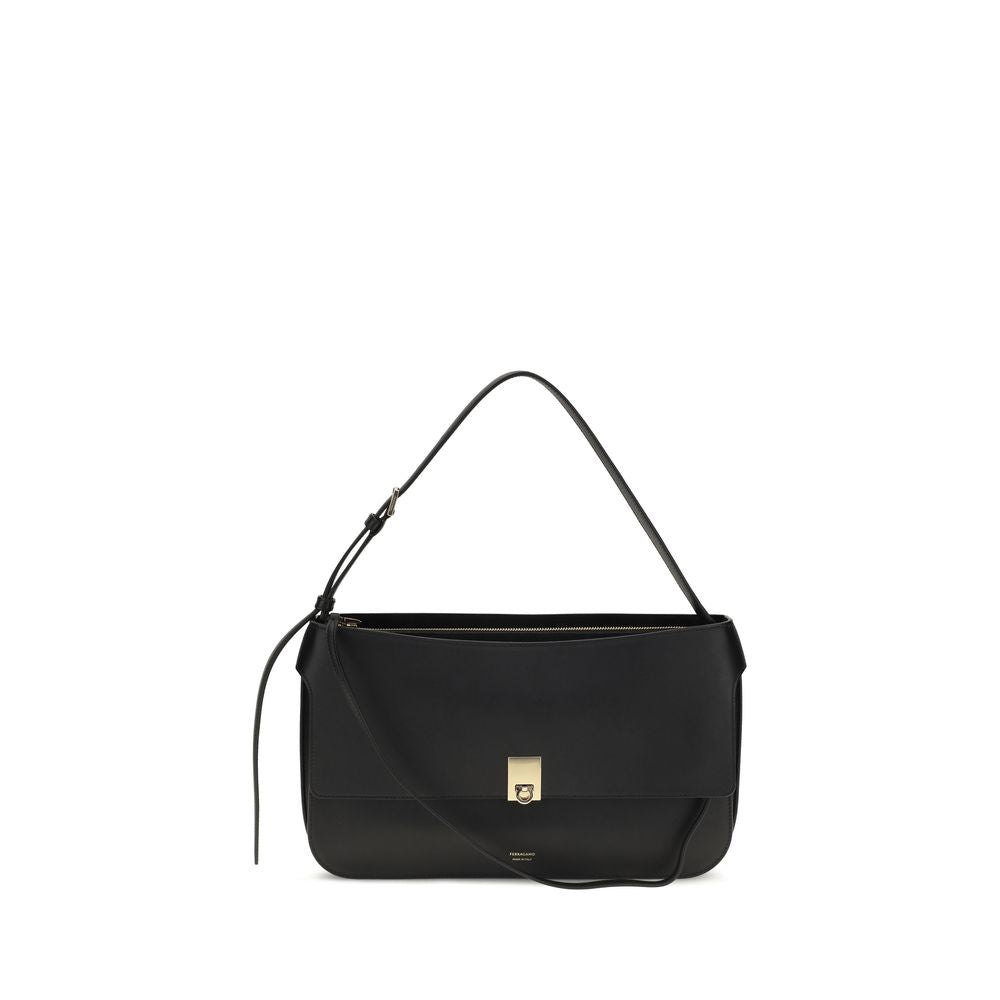 Ferragamo Black Calf Leather Shoulder Bag