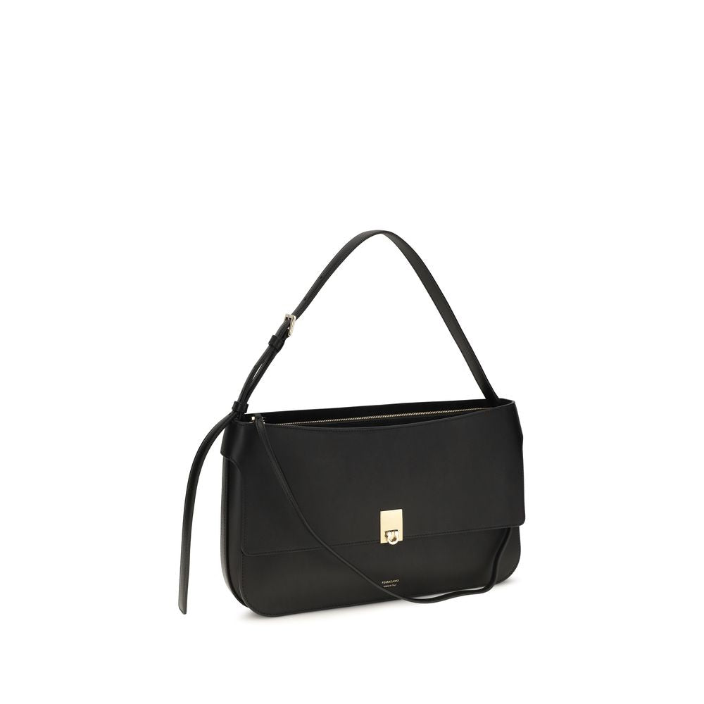 Ferragamo Black Calf Leather Shoulder Bag
