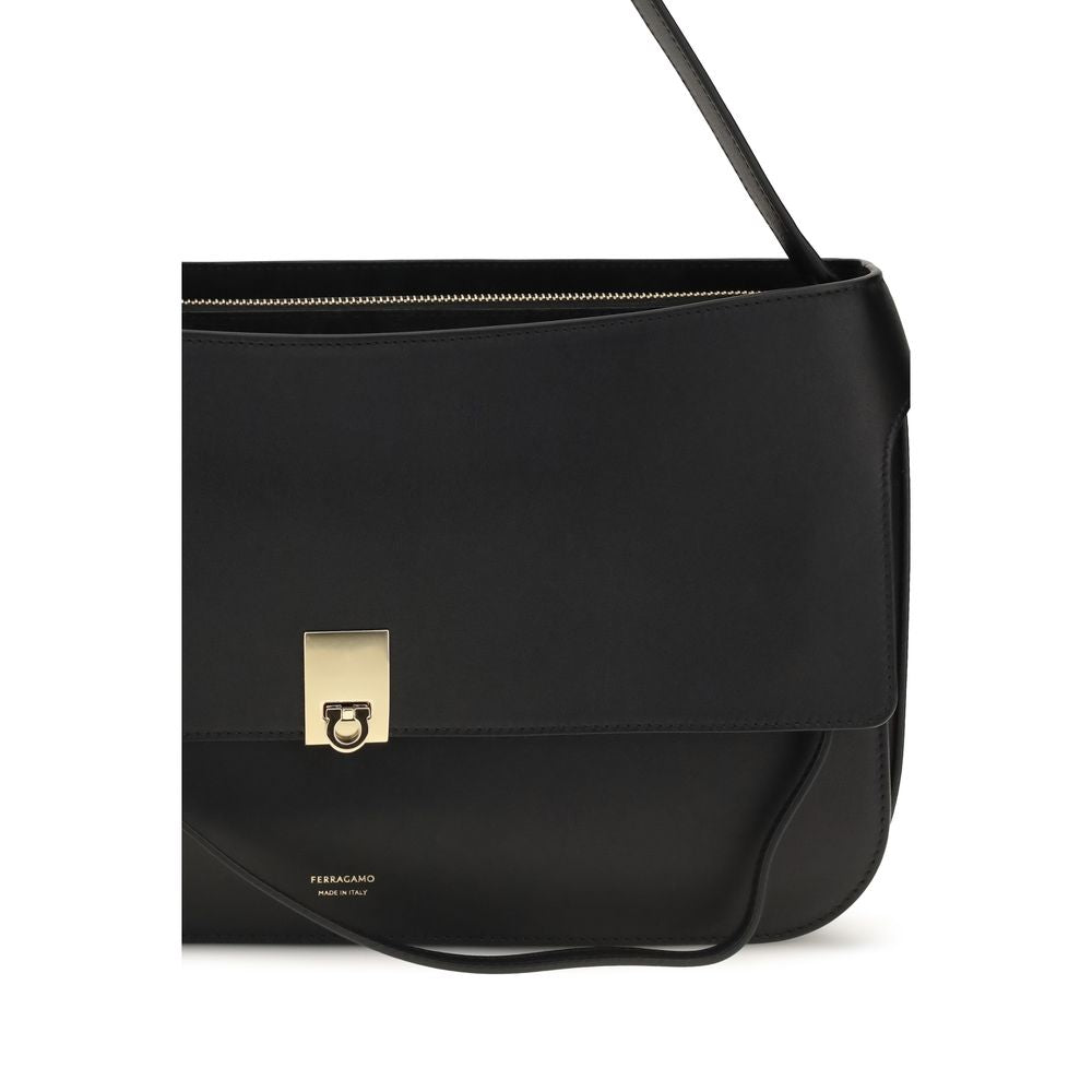 Ferragamo Black Calf Leather Shoulder Bag