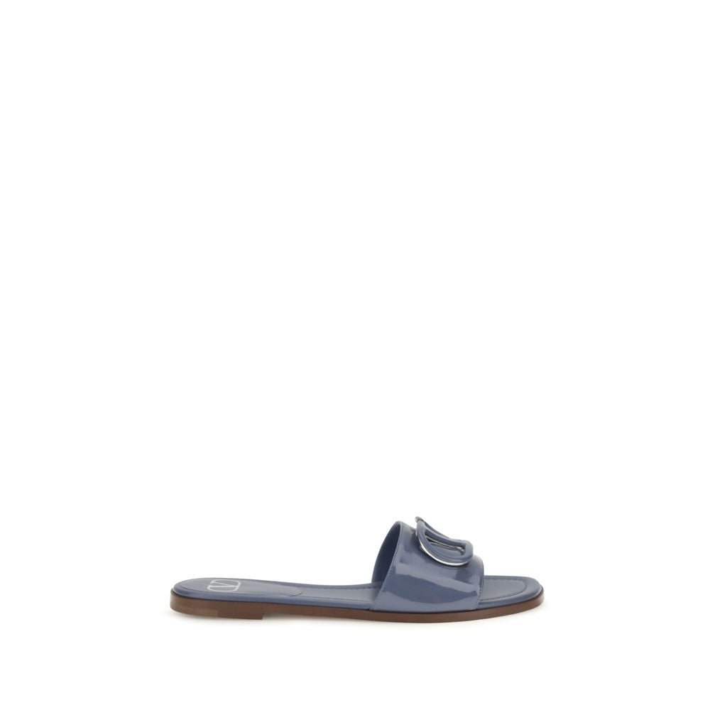 Valentino Garavani Blue Calf Leather Slide Sandals