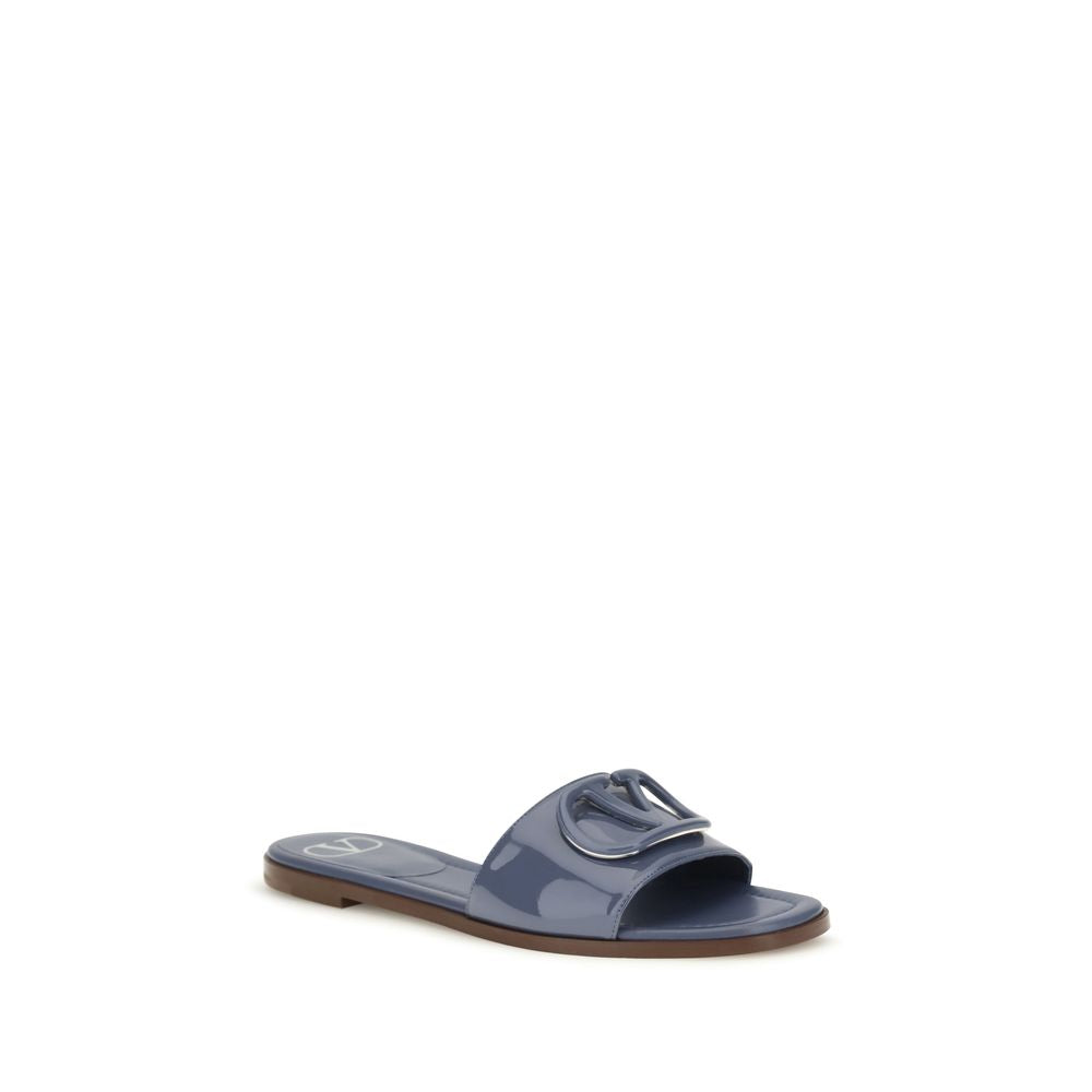 Valentino Garavani Blue Calf Leather Slide Sandals