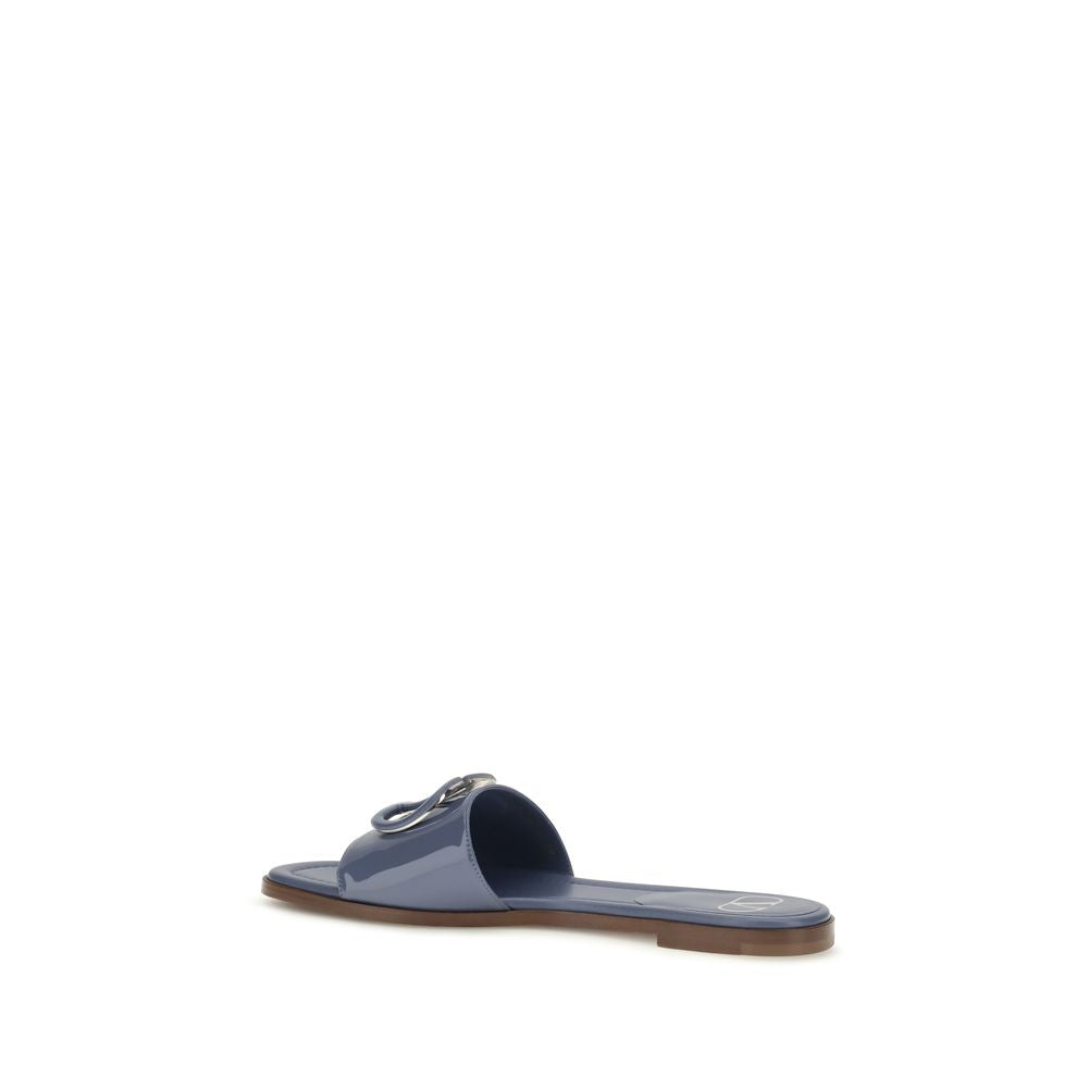 Valentino Garavani Blue Calf Leather Slide Sandals