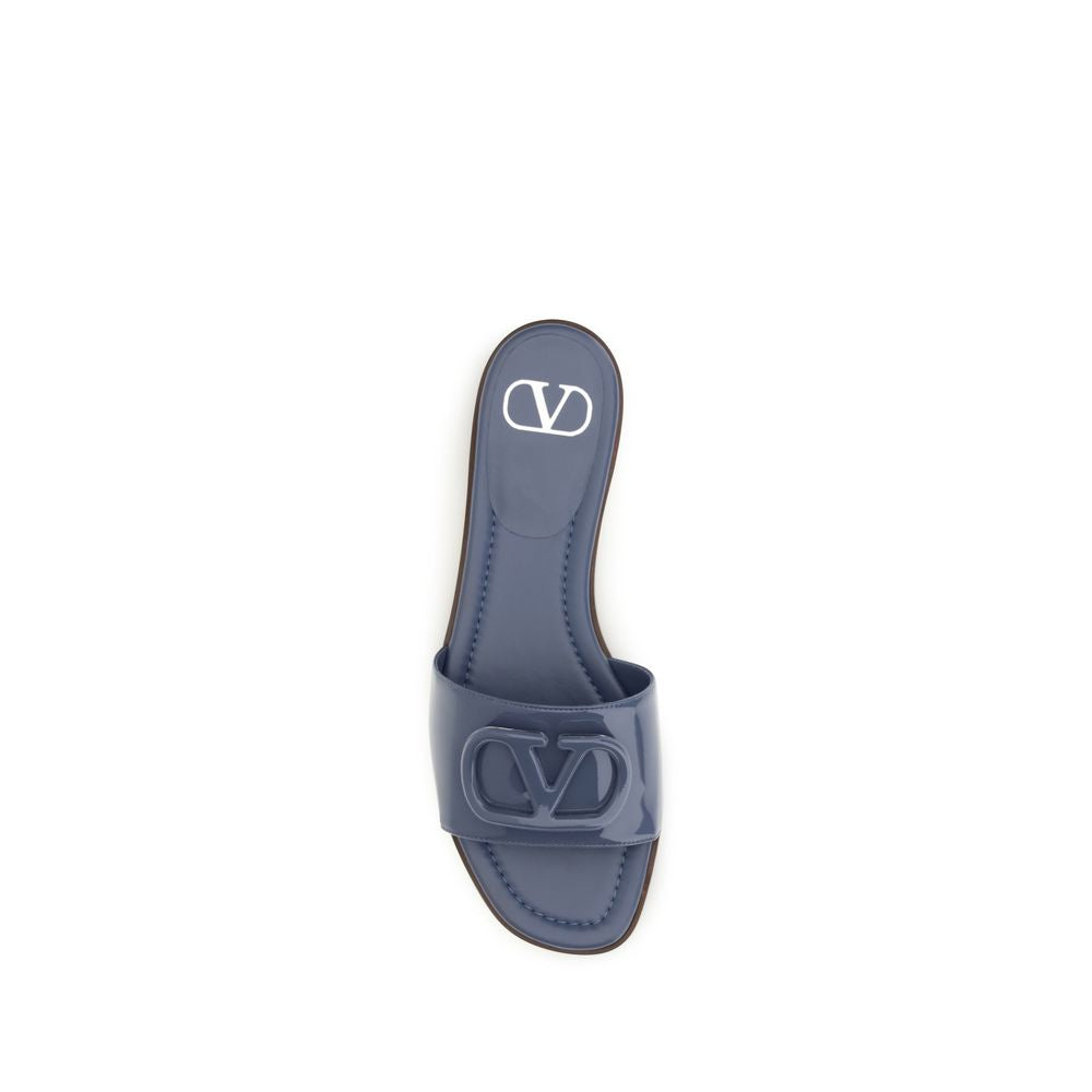 Valentino Garavani Blue Calf Leather Slide Sandals