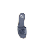 Valentino Garavani Blue Calf Leather Slide Sandals