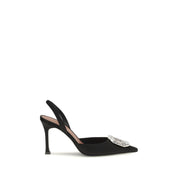 Amina Muaddi Black Satin Slingback Pumps