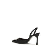 Amina Muaddi Black Satin Slingback Pumps
