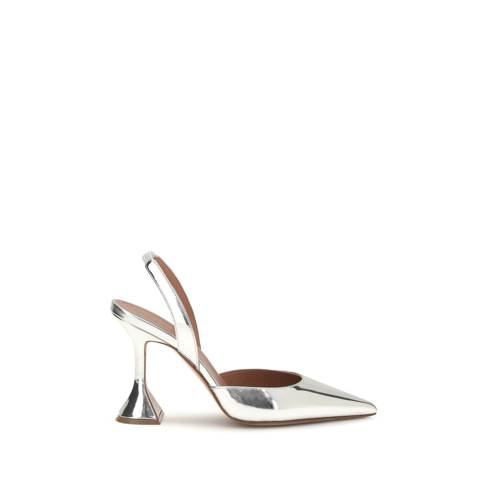 Amina Muaddi Silver Calf Leather Pumps