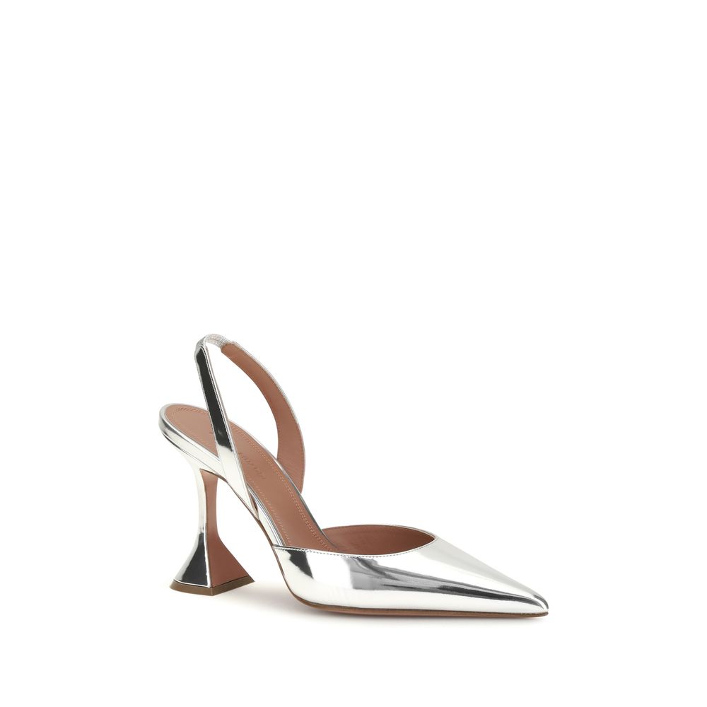 Amina Muaddi Silver Calf Leather Pumps
