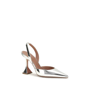 Amina Muaddi Silver Calf Leather Pumps