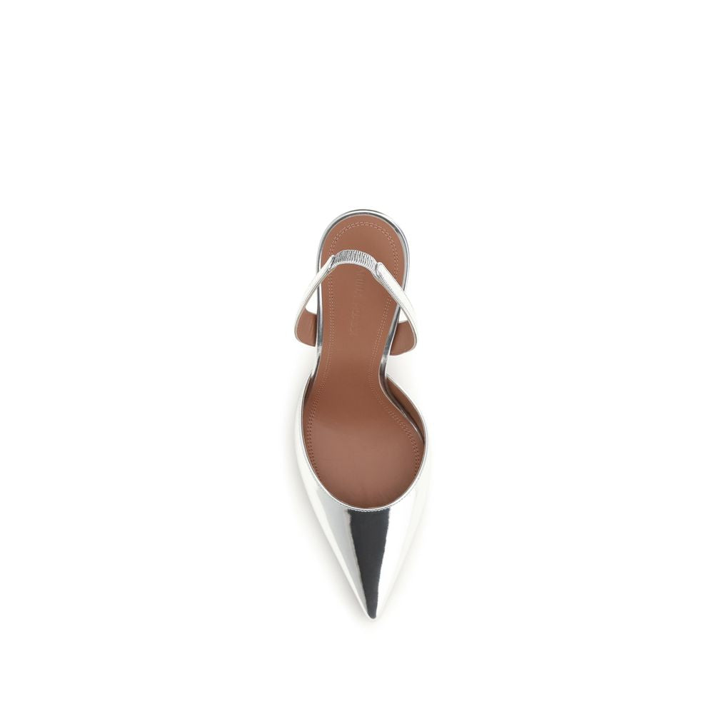 Amina Muaddi Silver Calf Leather Pumps
