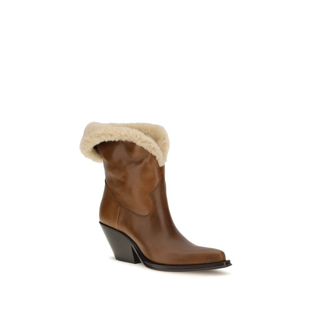 Chloé Brown Calf Leather Ankle Boots