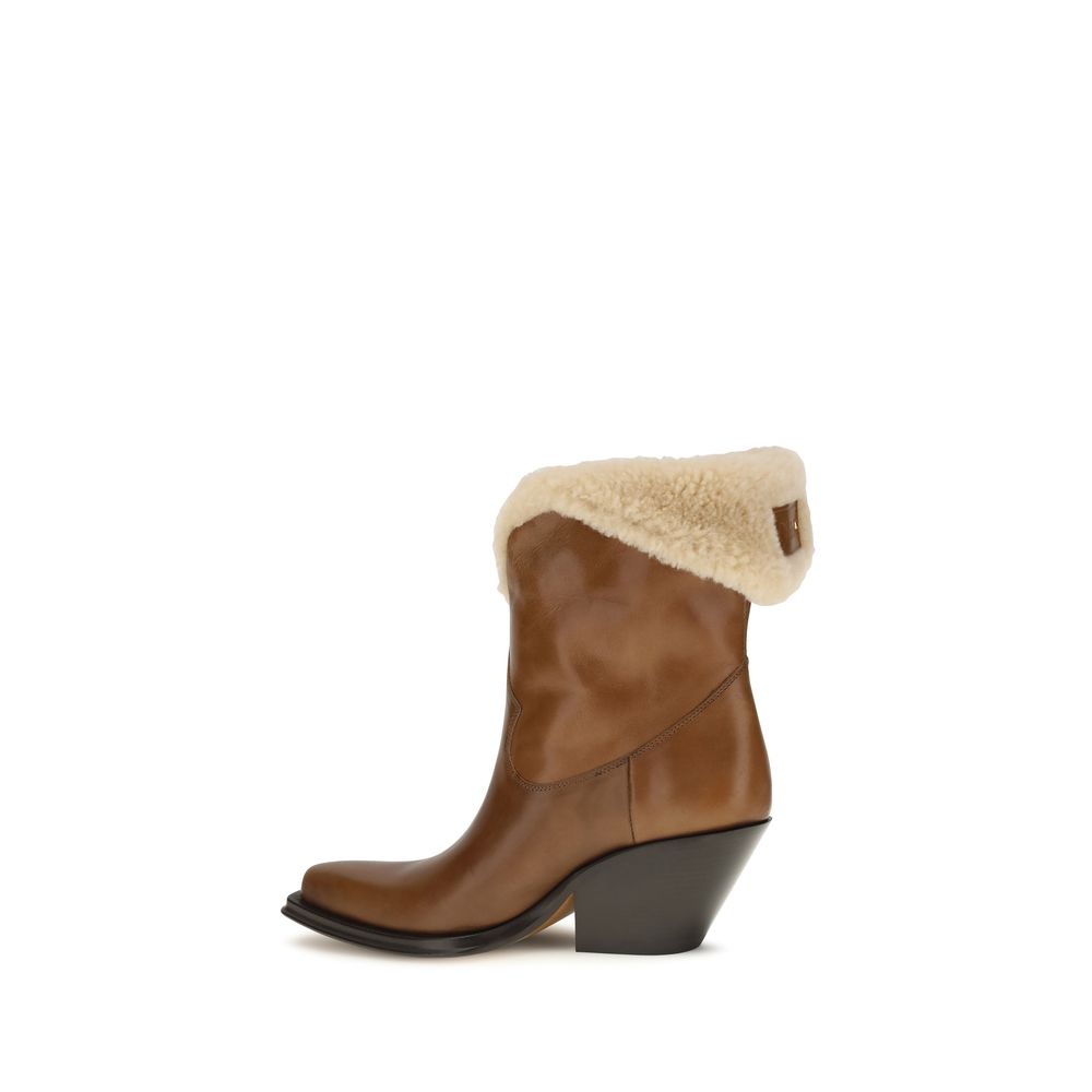 Chloé Brown Calf Leather Ankle Boots