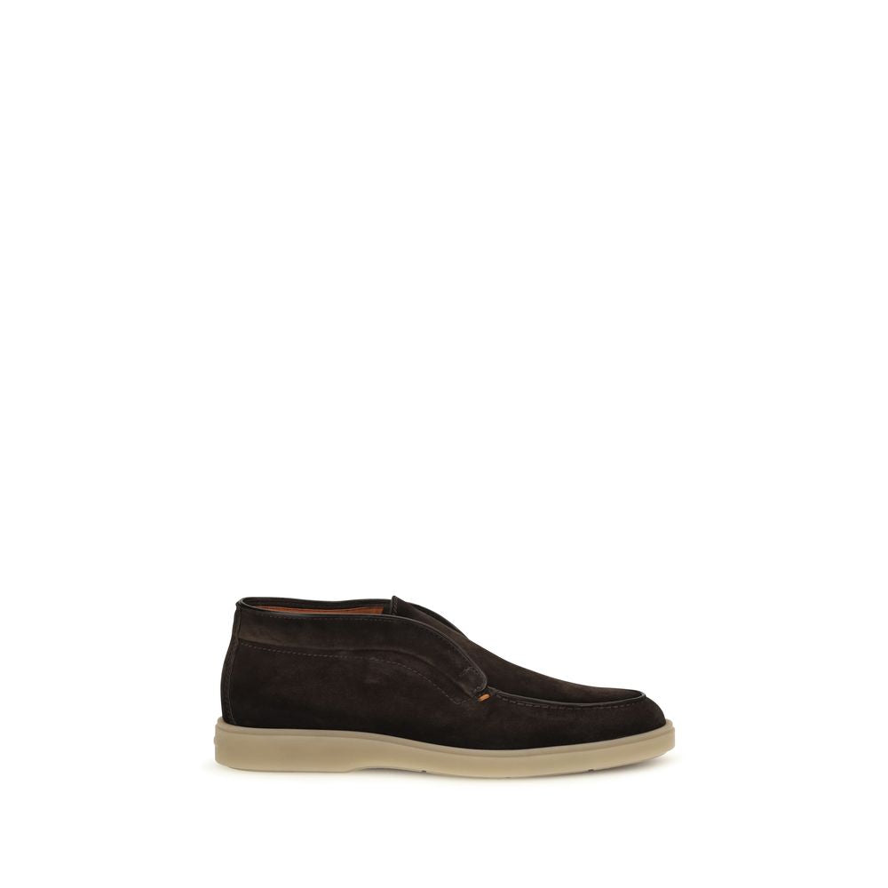 Santoni Brown Suede Slip-On Loafers