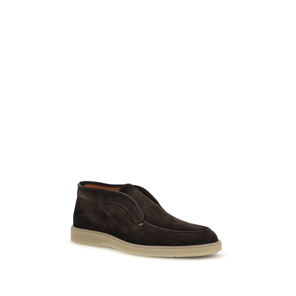 Santoni Brown Suede Slip-On Loafers
