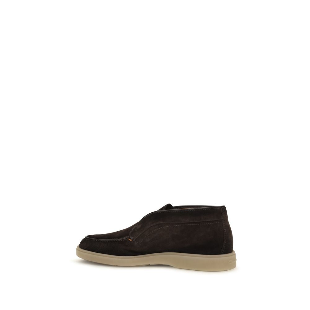 Santoni Brown Suede Slip-On Loafers