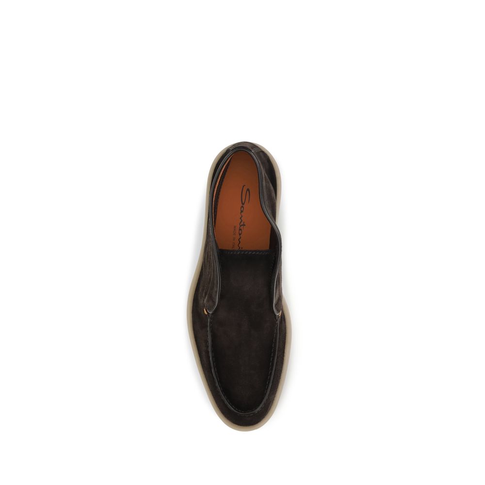Santoni Brown Suede Slip-On Loafers