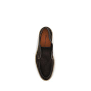 Santoni Brown Suede Slip-On Loafers