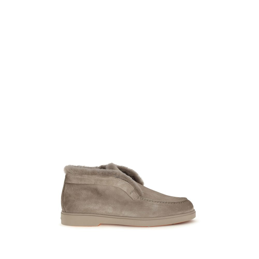 Santoni Beige Faux Fur Suede Ankle Boots