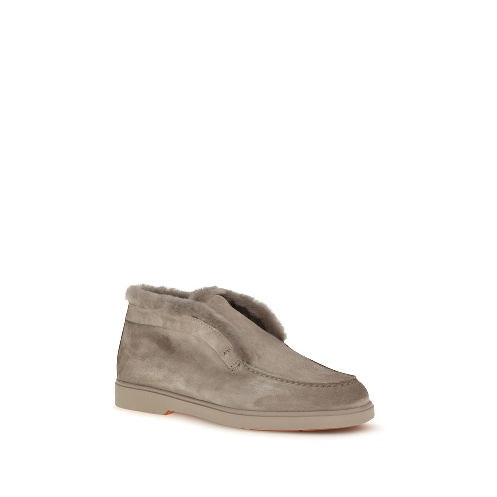 Santoni Beige Faux Fur Suede Ankle Boots