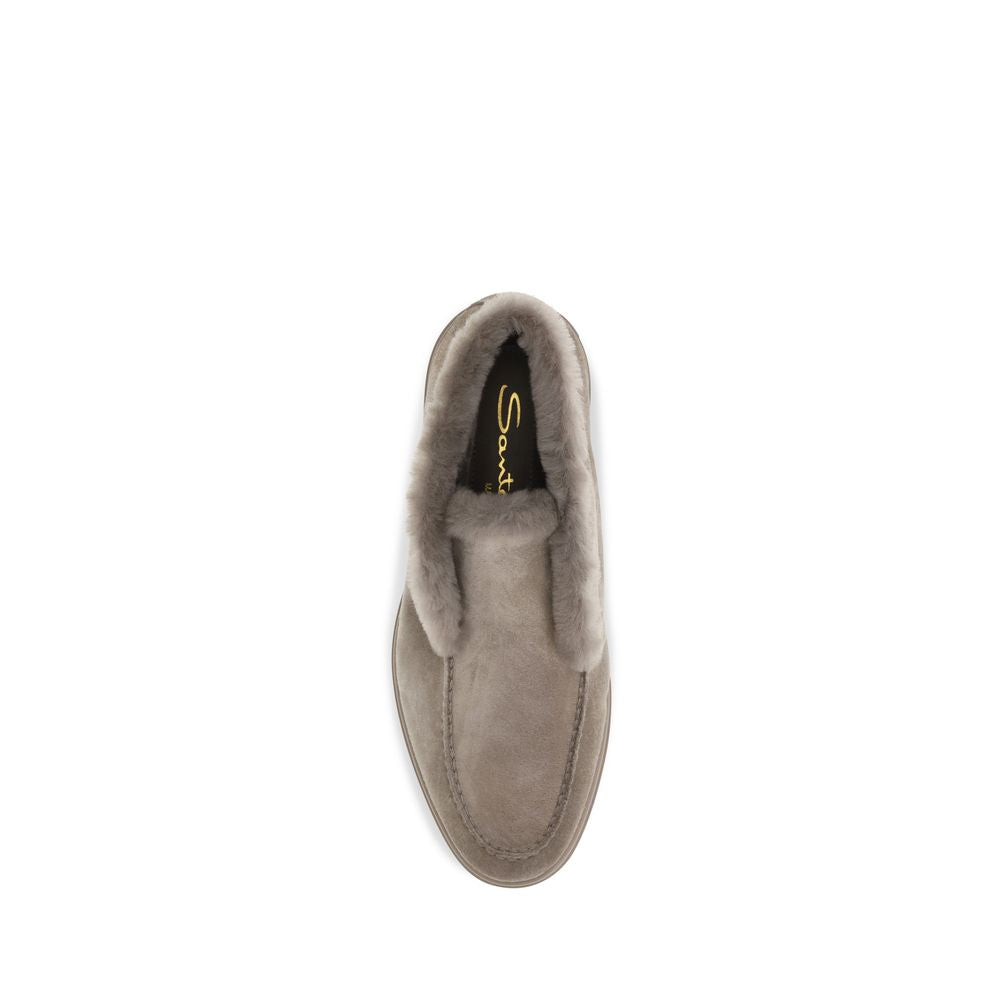 Santoni Beige Faux Fur Suede Ankle Boots