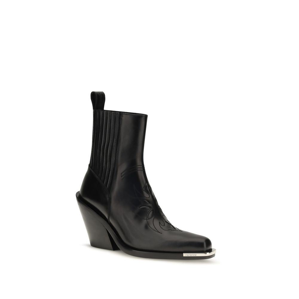 Rabanne Black Calf Leather Ankle Boots