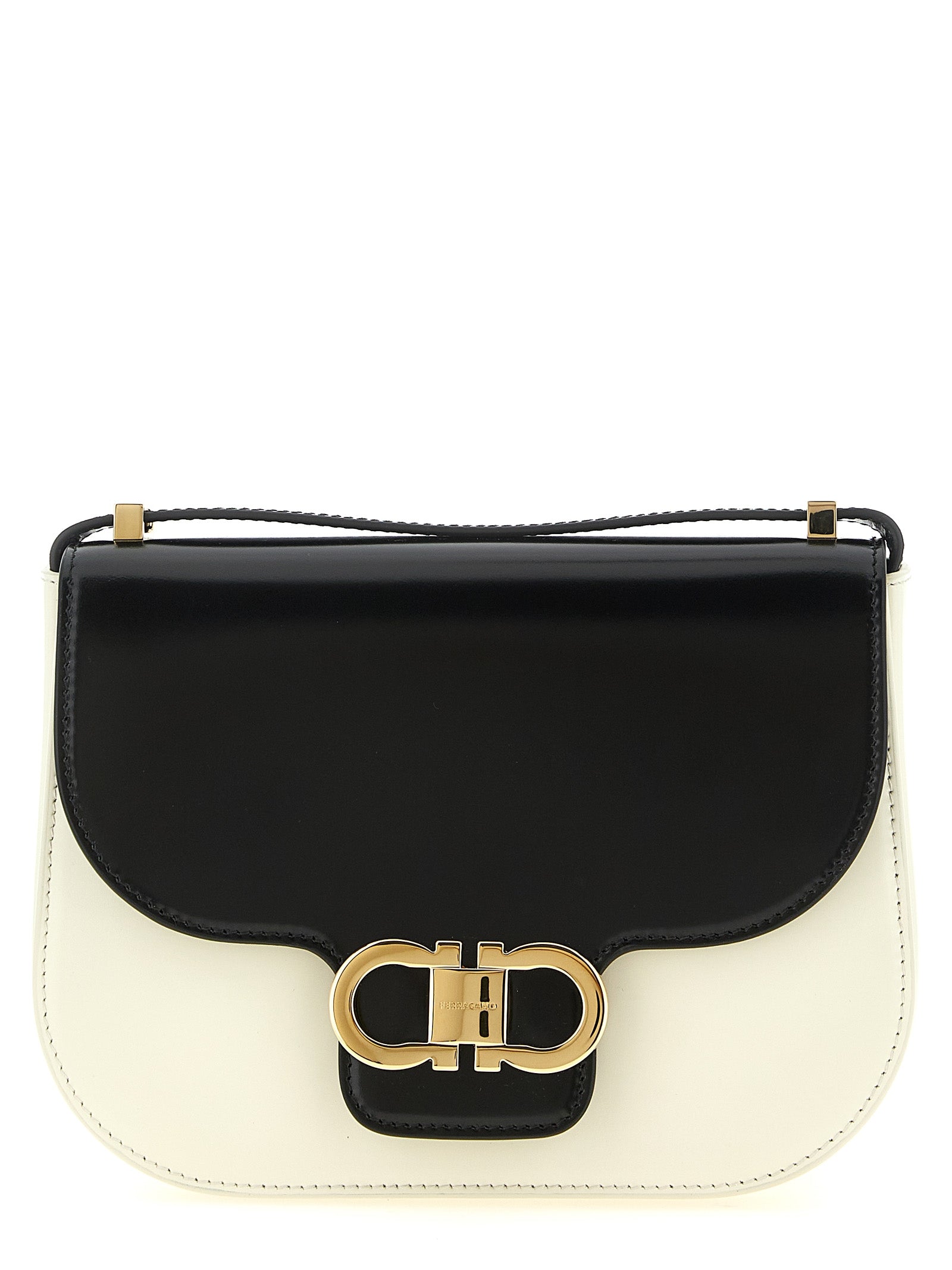 Ferragamo Black/White Calfskin Crossbody Bag