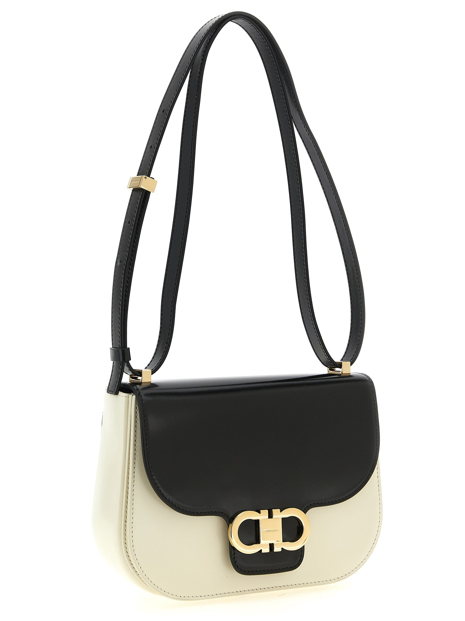 Ferragamo Black/White Calfskin Crossbody Bag