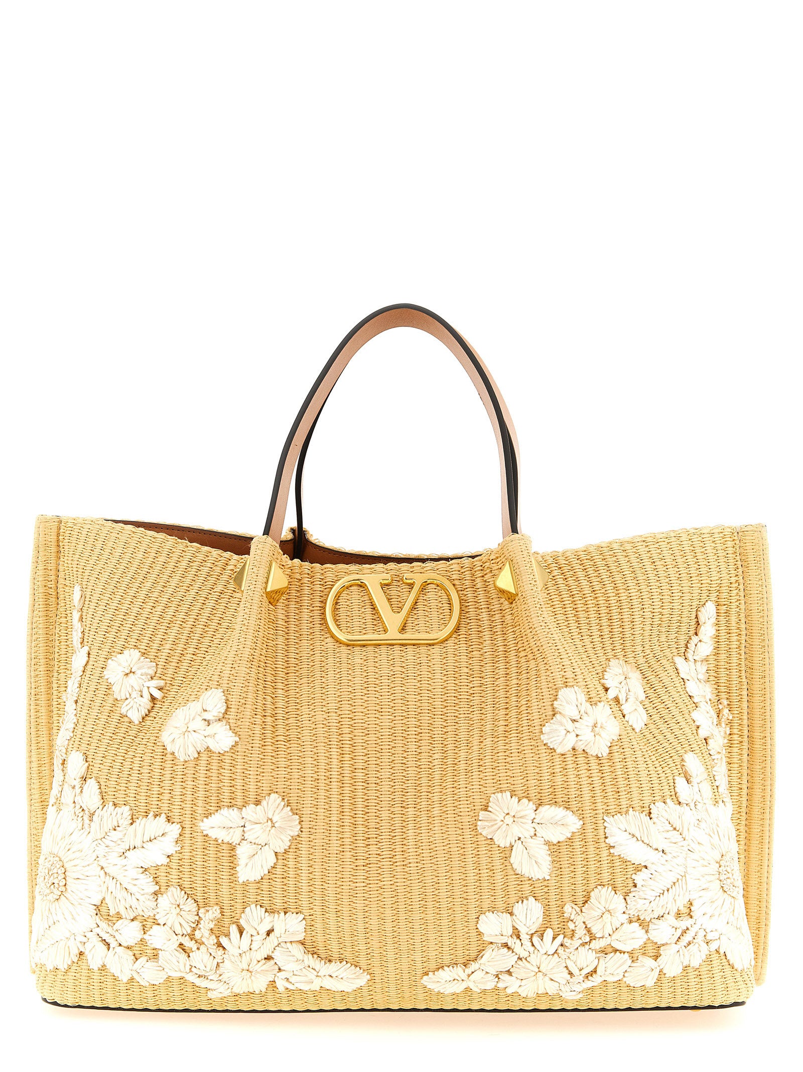 Valentino Garavani Beige Raffia Shopping Bag