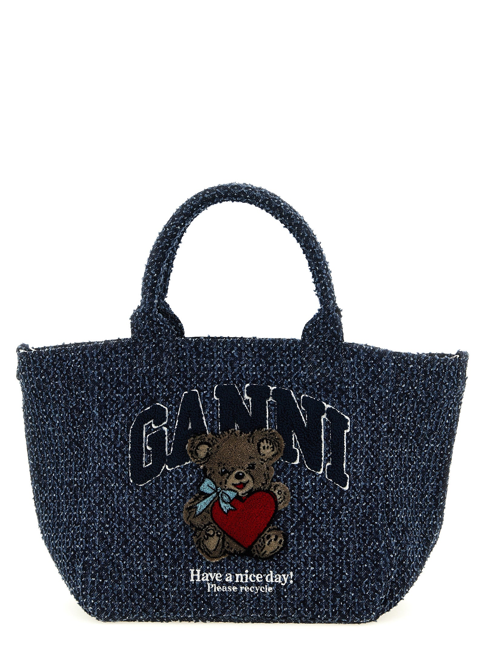 Ganni Blue Organic Cotton Tote Bag