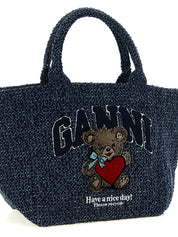 Ganni Blue Organic Cotton Tote Bag