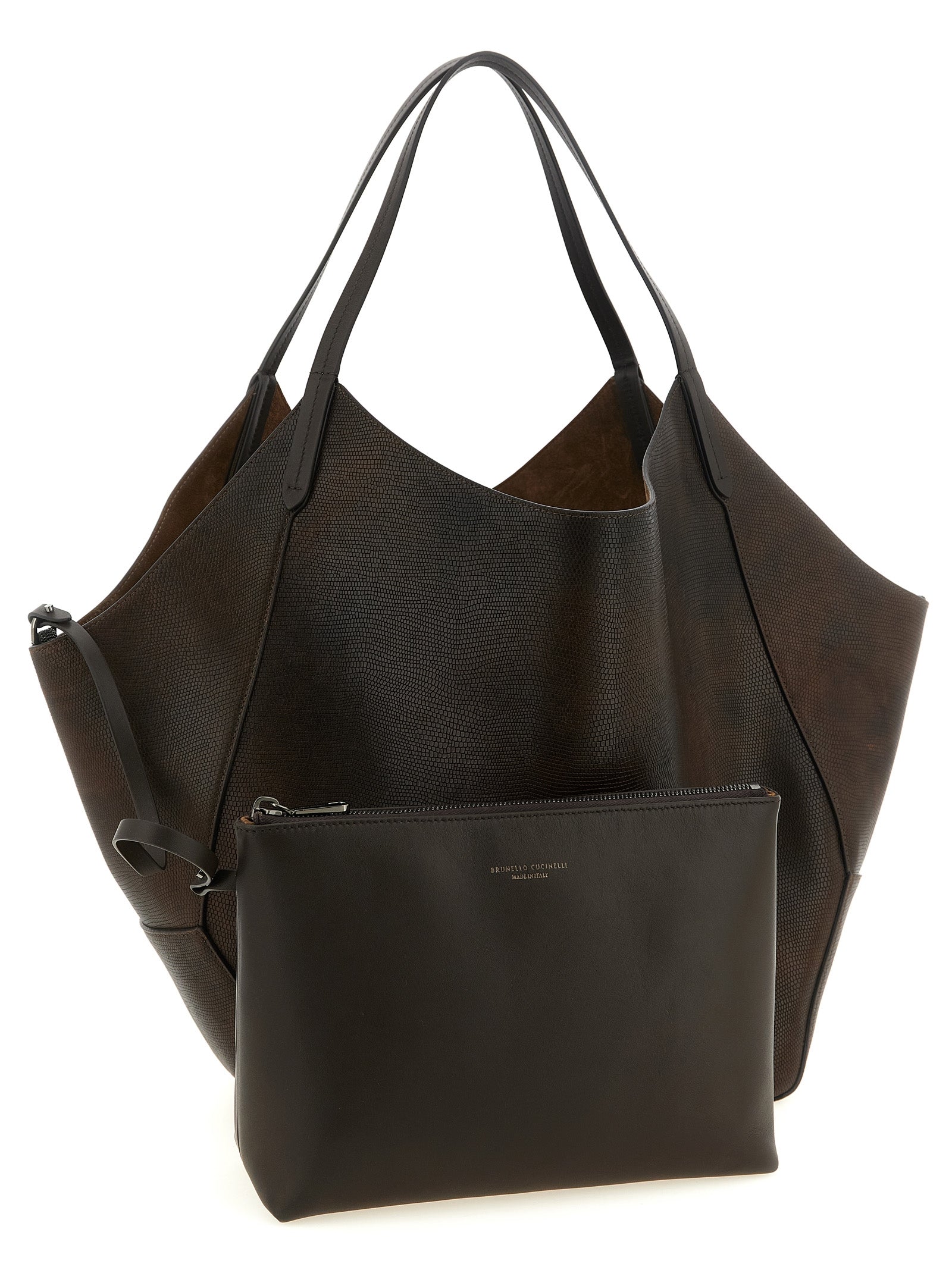 Brunello Cucinelli Dark Brown Calfskin Handbags