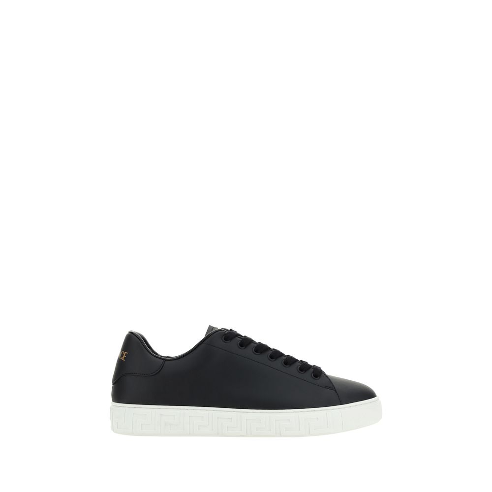 Versace Black Calf Leather Low Top Sneakers