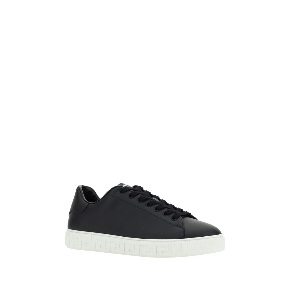 Versace Black Calf Leather Low Top Sneakers