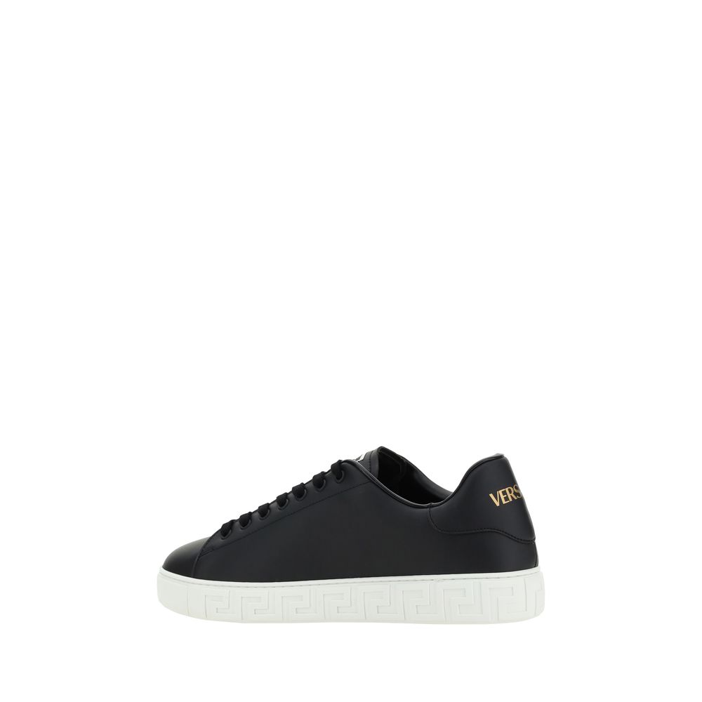 Versace Black Calf Leather Low Top Sneakers