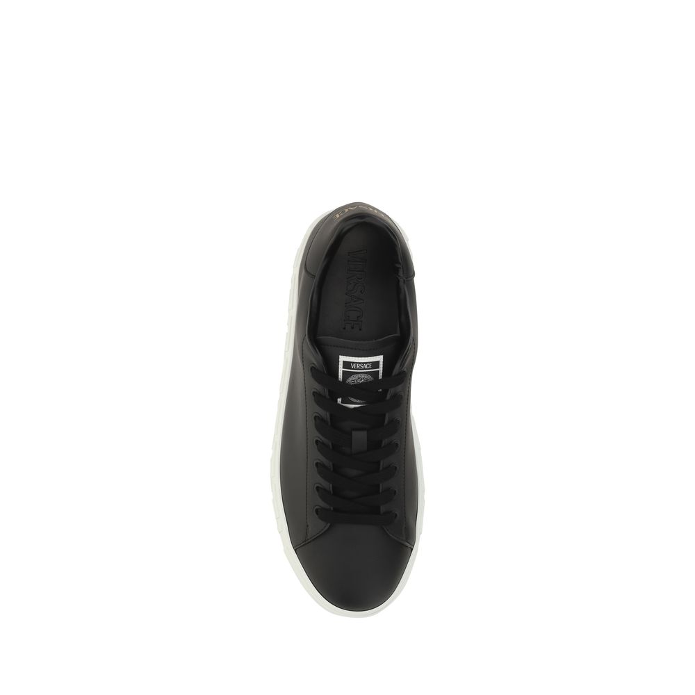 Versace Black Calf Leather Low Top Sneakers