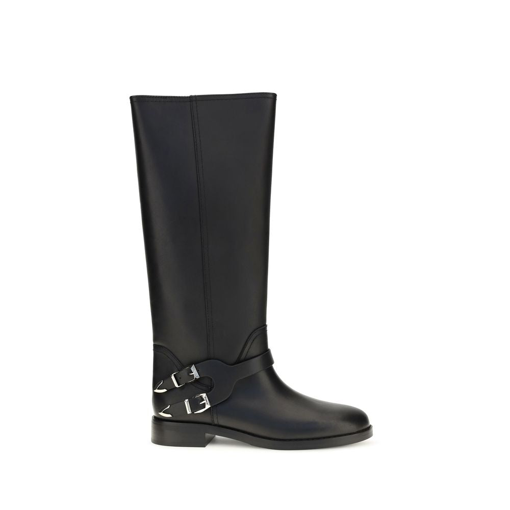 PINKO Black Calf Leather Flat Boots