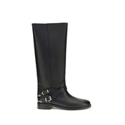 PINKO Black Calf Leather Flat Boots