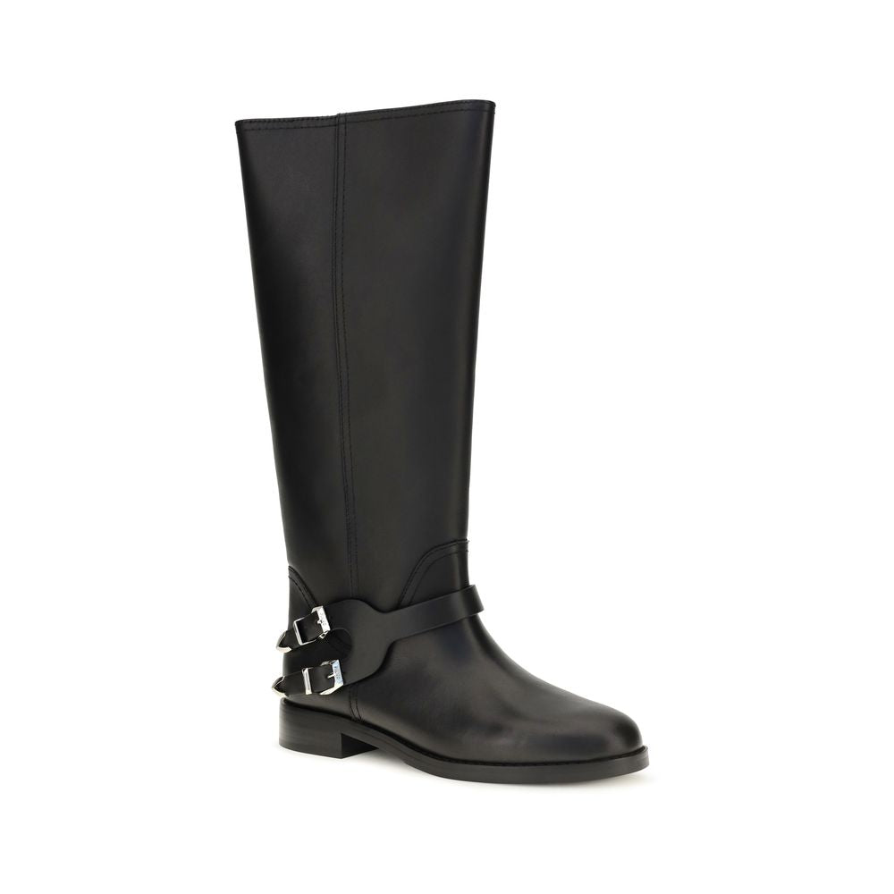 PINKO Black Calf Leather Flat Boots