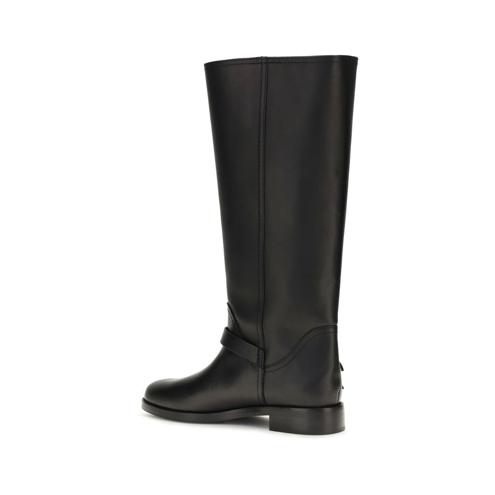 PINKO Black Calf Leather Flat Boots