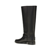 PINKO Black Calf Leather Flat Boots