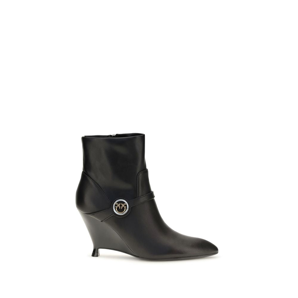 PINKO Black Calf Leather Ankle Boots