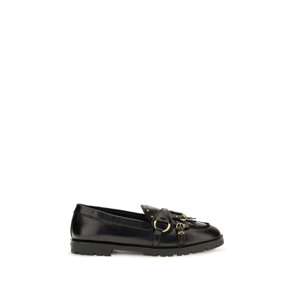 PINKO Black Calf Leather Loafers