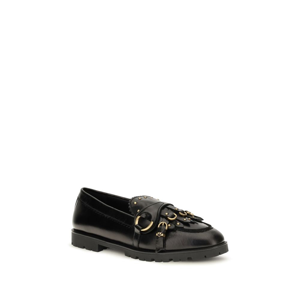 PINKO Black Calf Leather Loafers