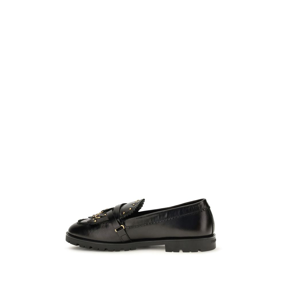 PINKO Black Calf Leather Loafers